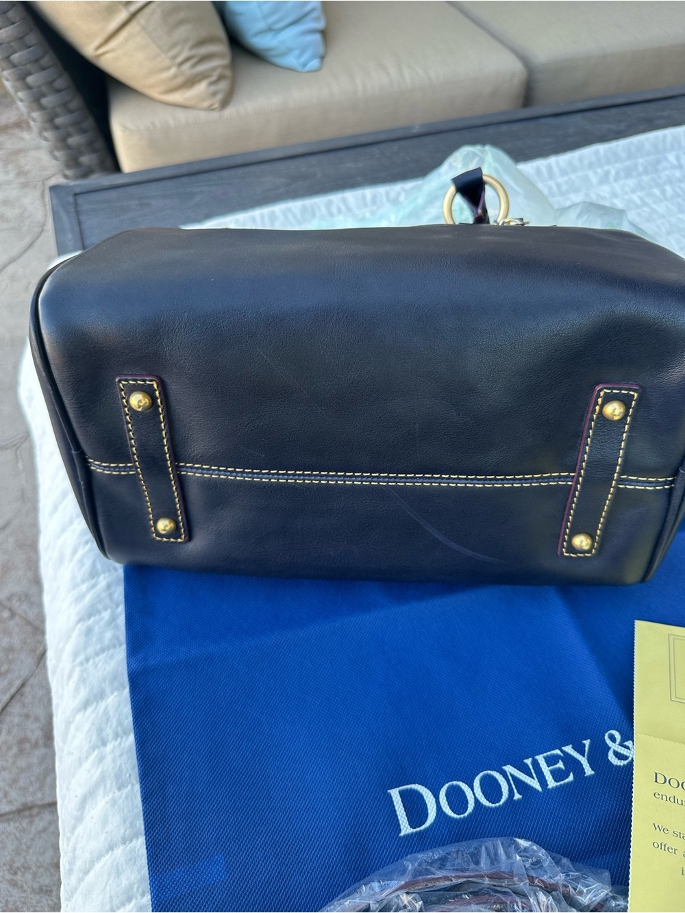 Dooney & Bourke Navy Florentine Satchel with Gold Hardware and Navy Tassel - Picture 13 of 13